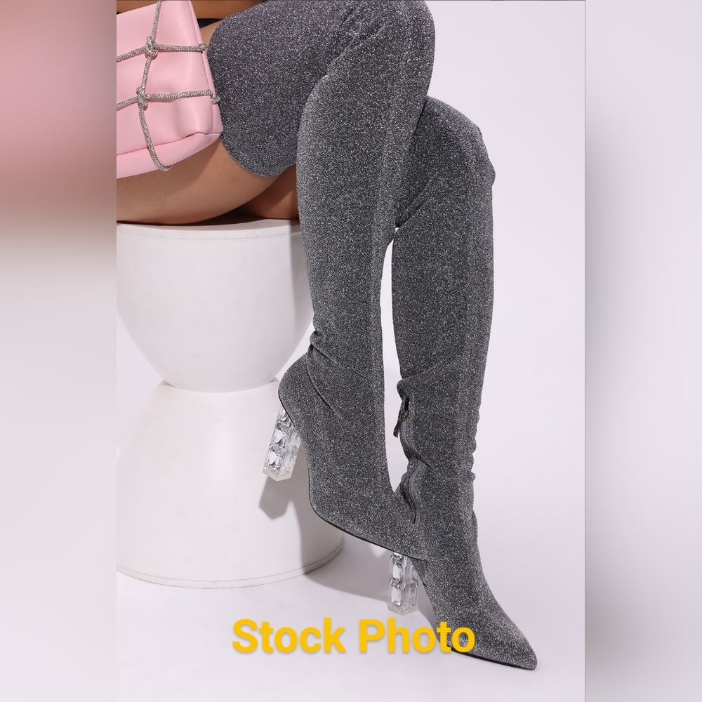 Fashion Nova Women's 11 Men's 9 Diamonds Shining Thigh High Boots 4" Heels